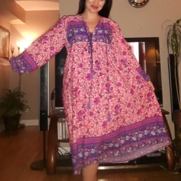 Boho Pink and Purple Maxi Dress - Picture 2 of 6